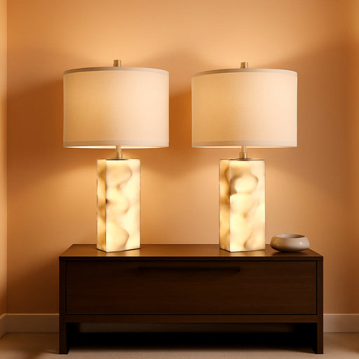 23" Alabaster Table Lamp Set of 2 with Night Light for Living Room