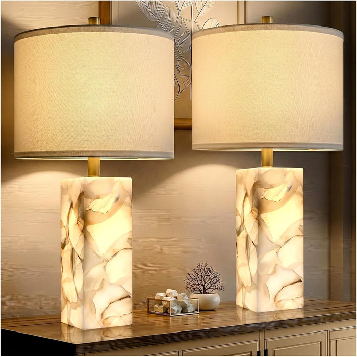 23" Alabaster Table Lamp Set of 2 with Night Light for Living Room