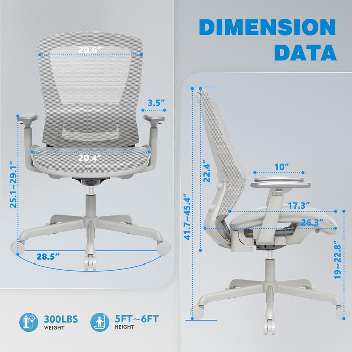 Mesh Office Chair,Ergonomic Computer Desk Chair,Sturdy Task Chair- Adjustable Lumbar Support & Armrests,Tilt Function,Comfort Wide Seat,Swivel Home Office Chair (Grey Frame Grey Mesh)