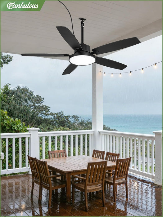52'' Outdoor Ceiling Fans with Light and Remote,Ip65 Wet Rated Waterproof Ceiling Fan with 6-Speed DC Motor, Farmhouse Gazebo Fan for Porch Patios Pavilion(Black)
