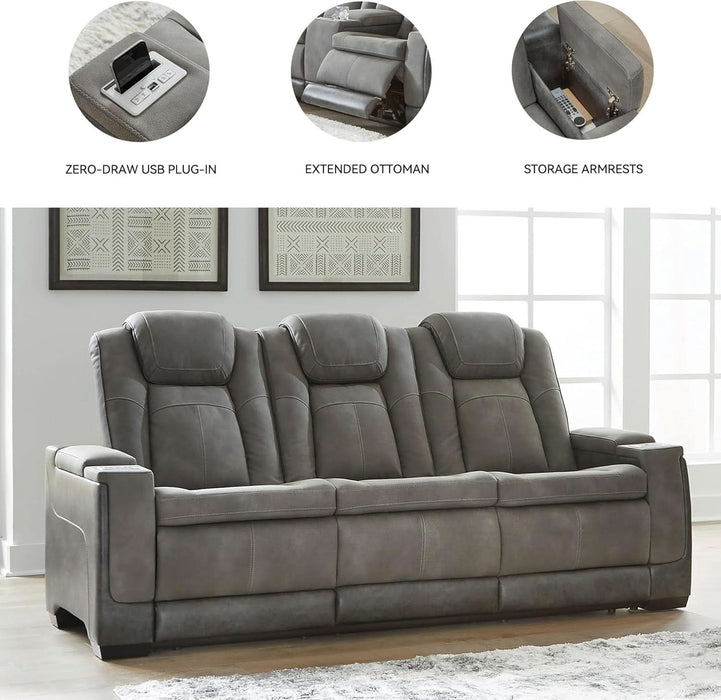 Next-Gen Durapella Modern Faux Leather Power Reclining Sofa with Adjustable Headrest, Gray