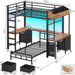 Black Industrial Twin Bunk Bed Desk BuiltInStorageDrawers