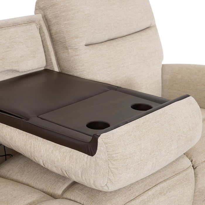 87.8" Wall Hugger Power Reclining Sofa with Drop down Table, 3-Seater Recliner Couch for Small Spaces Living Room RV, USB Ports, Fabric PR635M3 (Beige)