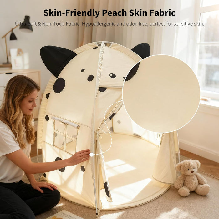 Kids Play Tent Little Mouse Design - Large 55" Indoor Playhouse with Premium Aluminum Poles, Soft Peach Skin Fabric, 1 Door & 3 Windows for Boys and Girls Ages 3+, Warm Play Room & Home Decor (Mousie)