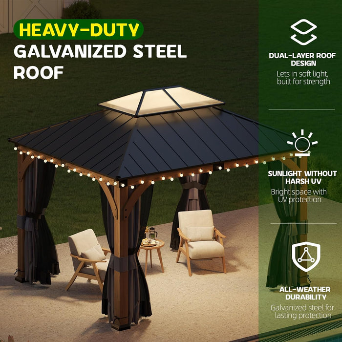 10x12 Ft Cedarwood Gazebo AllWeather Curtains Netting