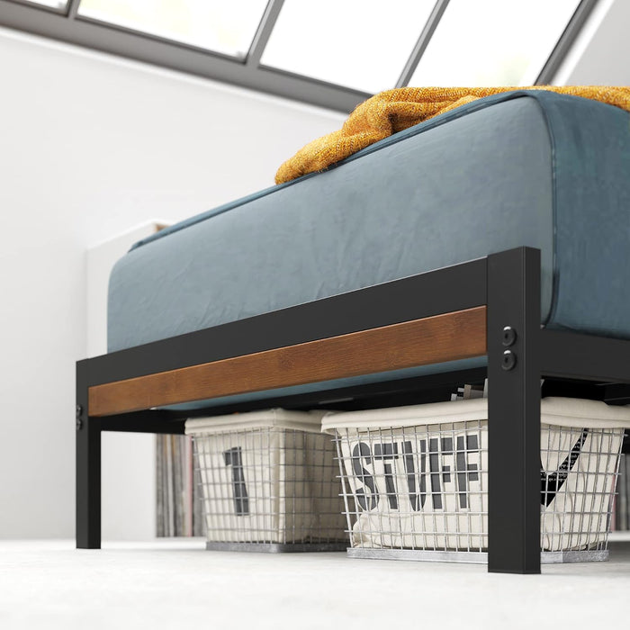 Kai Bamboo and Metal Platform Bed Frame, Sturdy Steel Frame, Twin