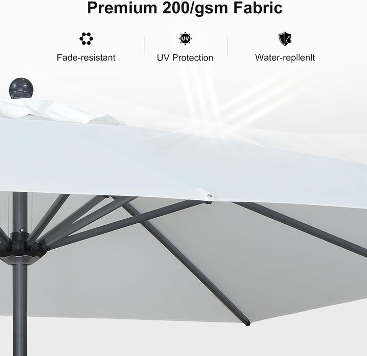 10' X 10' Square Patio Umbrella Outdoor Table Umbrella Aluminum Frame Market Umbrella Sun Umbrella with 8 Sturdy Ribs for Garden Deck Lawn Pool White