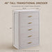 46" Tall Transitional 5-Drawer Dresser for Bedroom, Frosted Oak