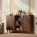 59" Curved Buffet Cabinet with Storage, Sideboard Cabinet with Adjustable Shelves, Mid-Century Modern Buffet Cabinet with Sliding Doors and 6 Wood Legs, Storage Cabinet for Living Room, Walnut