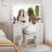 Vanity with Lighted Mirror - Makeup Vanity Desk with Power Outlet and 7 Drawers, 3 Color Lighting Modes Adjustable Brightness, 44" Vanity Table with Soft Cushioned Stool for Women Girls, White