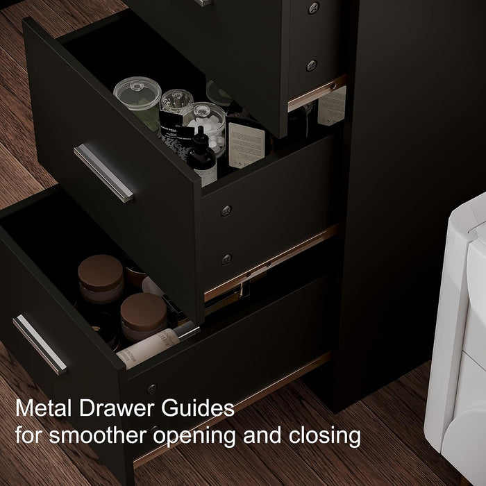 46.7" Black Makeup Vanity Table with Lighted Mirror, Large Vanity Desk with Storage Shelf & 5 Drawers, Bedroom Dressing Table for Women, Wife, 3 Lighting Modes & Adjustable Brightness