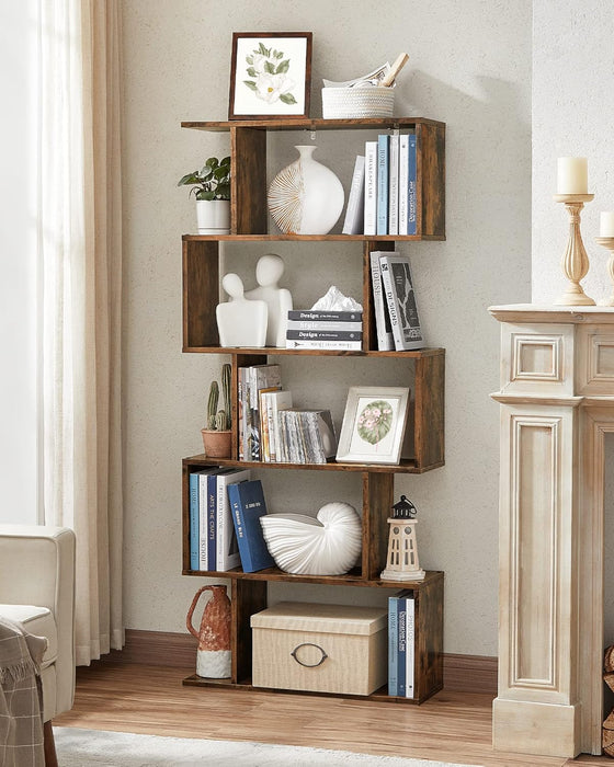 Bookcase, 5-Tier Bookshelf, Display Shelf and Room Divider, Freestanding Decorative Storage Shelving, Rustic Brown ULBC62BX, 27.6”L X 9.4”W X 62.6”H (70 X 24 X 159 Cm)