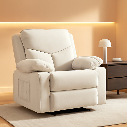 Manual Rocker Recliner Chair for Adults with Massage, Overstuffed Glider Rocking Chair with Cup Holders and Pockets for Living Room, Reclining Sofa Chair for Bedroom Nursery,Beige