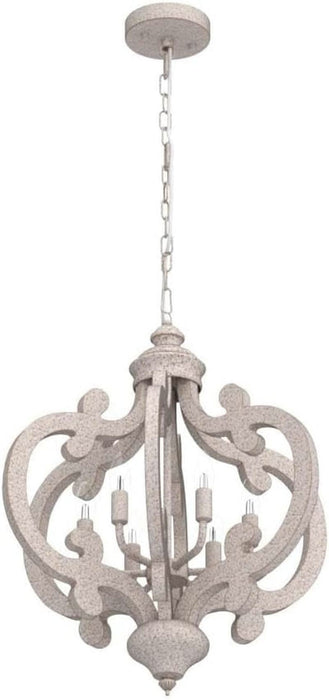 Wooden Farmhouse Chandelier, 5 Lights Antique Distressed White Cottage French Country Chandelier Ceiling Light Fixture Vintage Rustic Pendant Light for Kitchen Island Living Dining Room Bedroom Foyer