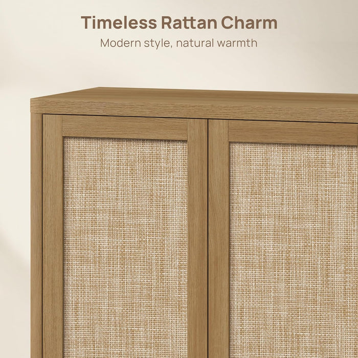 Rattan TV Stand for 65 70 Inch TV - Large Entertainment Center TV Consoles for Living Room Bedroom, Farmhouse Television Stands with Storage Cabinet Boho Modular Media Console, Amber Oak