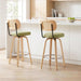 Rattan Bar Stools Set of 2,Upholstered PU Leather, 30''Counter Height Barstools with Back and Wood Legs,360°Swivel,Mid-Century Modern Bar Stool for Kitchen Island Dining Room and Bar(Grass Green)
