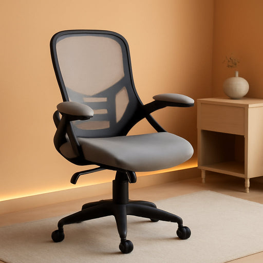 Porter High-Back Swivel Office Chair with Adjustable Lumbar Support and Seat Height, Ergonomic Mesh Desk Chair with Flip-Up Armrests, Gray/Black