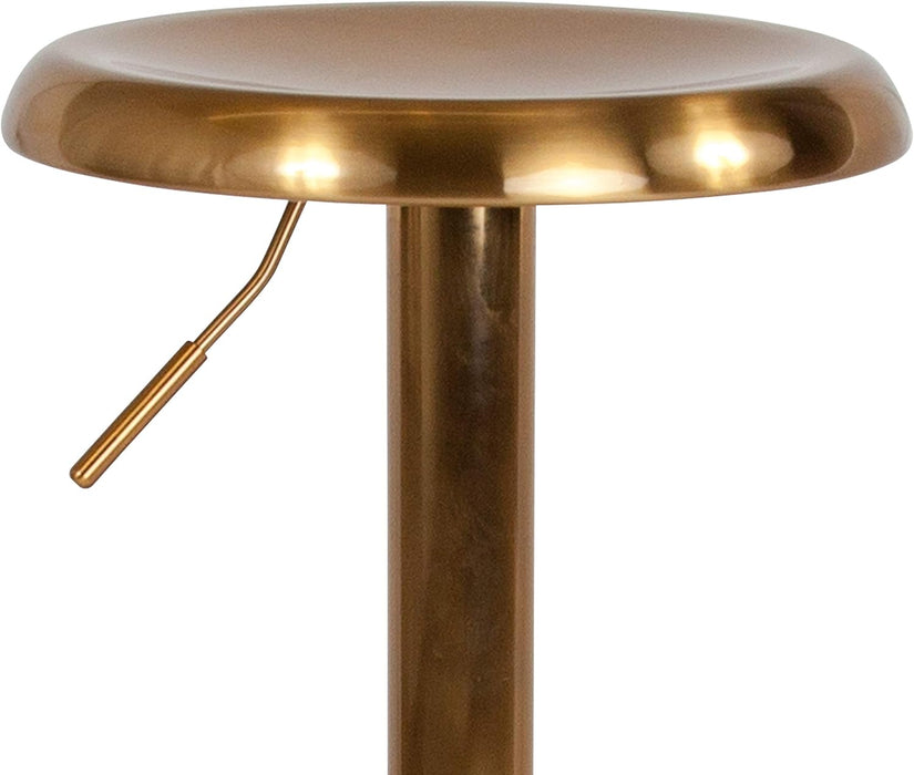 Madrid Series Adjustable Height Retro Metal Barstool with Footrest, Backless Adjustable Bar or Counter Height Swivel Stool, Gold