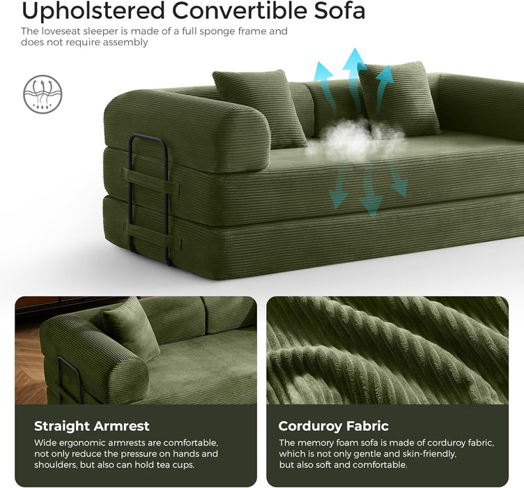 Green Convertible Sofa Bed With Removable Armrests