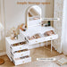 White,Vanity Desk with Mirror and Lights,Makeup Vanity with Power Outlet and Adjustable Cabinet,Modern Makeup Table with 3 Drawers for Bedroom Makeup Room