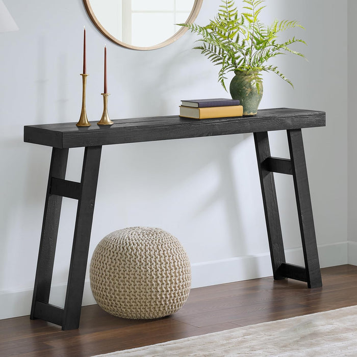 Lawas Solid Wood Console Table - 56 Inch Modern Farmhouse Entryway Table - Easy Assembly Living Room Furniture for behind the Couch, Entryway, or Hallway (Black)