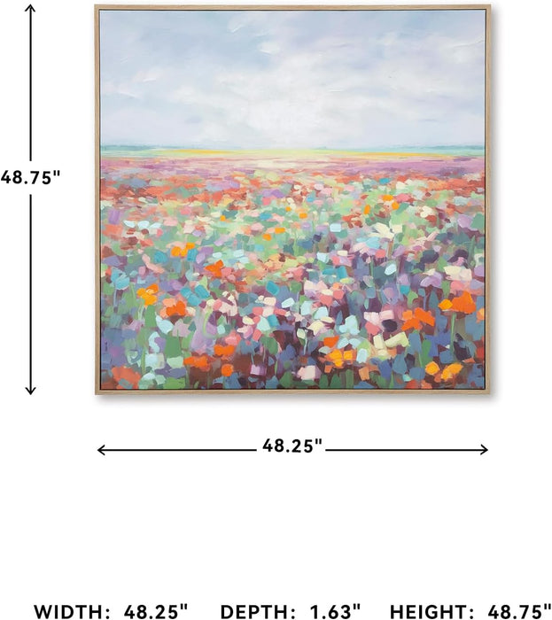 Sethford Classic Hand Painted Flower Wall Art 48 X 48 Inches, Blue & Orange