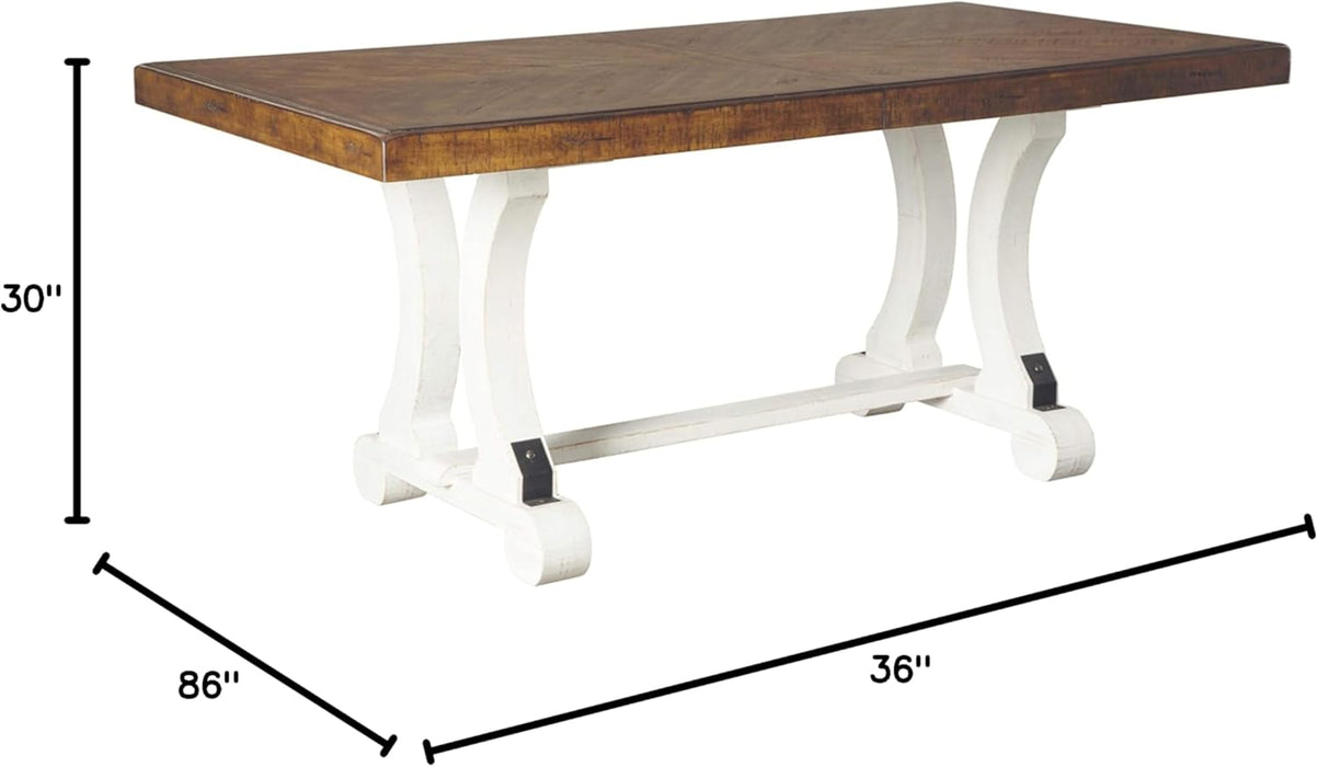 Valebeck Farmhouse Rectangular Extension Dining Table, Fits up to 8, White & Brown