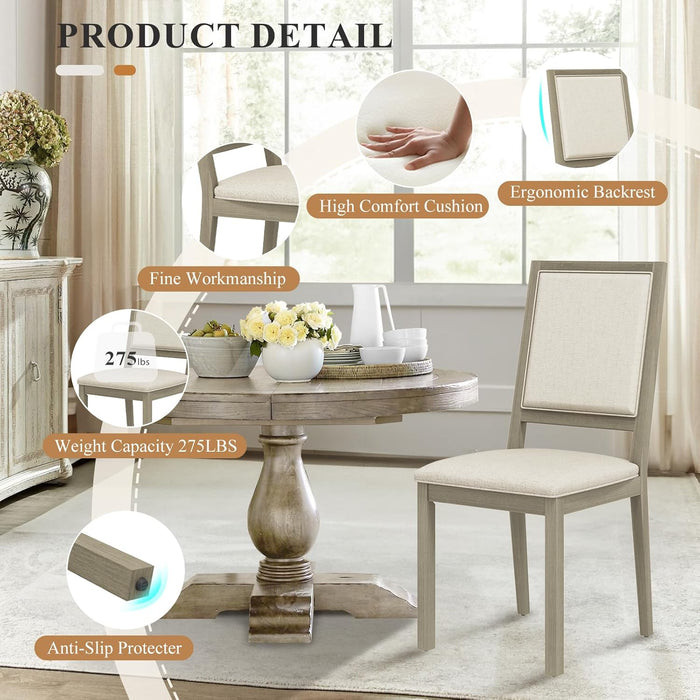 Upholstered Kitchen Dining Chairs Set of 2, Wood Dining Chairs with Back, 19 Inch Fabric Farmhouse Dining Room Side Chairs with Wooden Legs for Kitchen Dining Living Room Courtyard, Grey