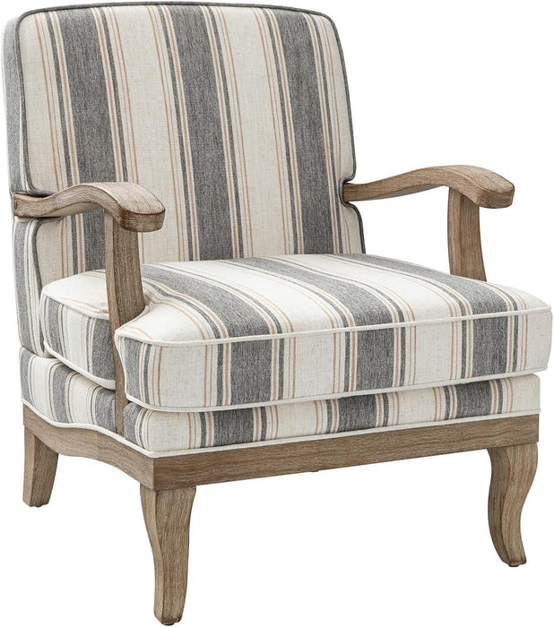 Patterned Upholstered Accent Chair With Wooden Base