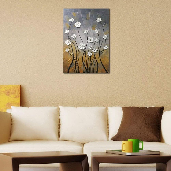 Morning Dancing 100% Hand Painted Floral Oil Paintings Canvas Wall Art Modern Stretched and Framed Grace Abstract Flowers Artwork Ready to Hang for Living Room Home Decorations Wall Decor