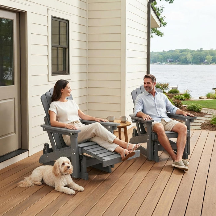 Adirondack Glider Chairs Set of 2,With Retractable Ottoman,Adjustable Back