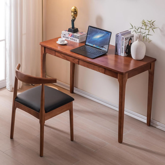 Solid Wood Desk with Drawers, Home Office Desk for Small Spaces, Gaming Work Study Desk, Student PC Desk for Bedroom, Easy to Assemble (Cherry Color, 47.2 Inch)