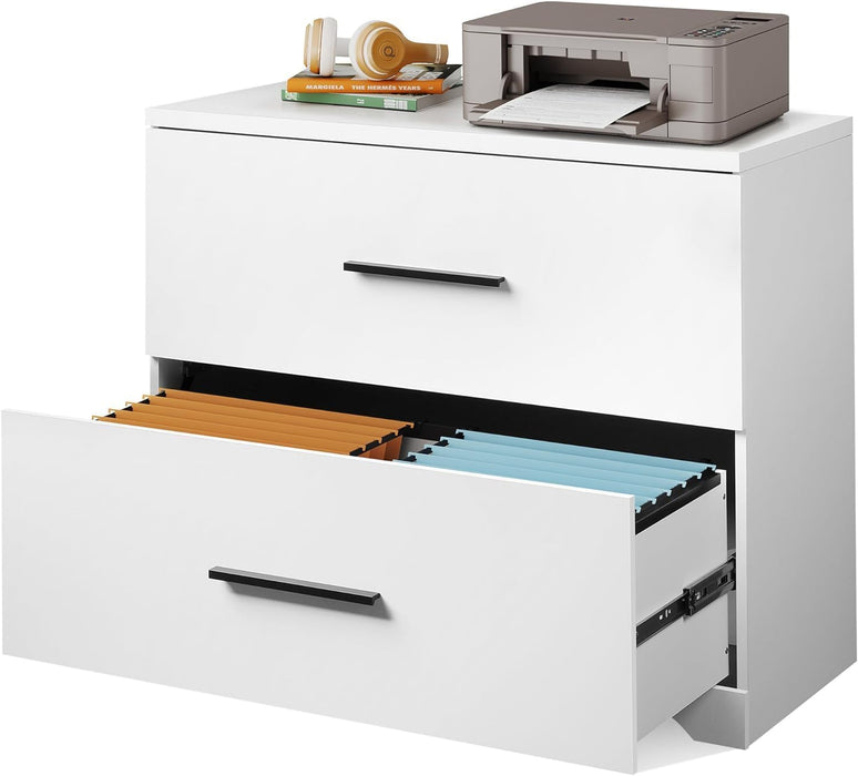 White Wood Lateral File Cabinet, 2 Drawers