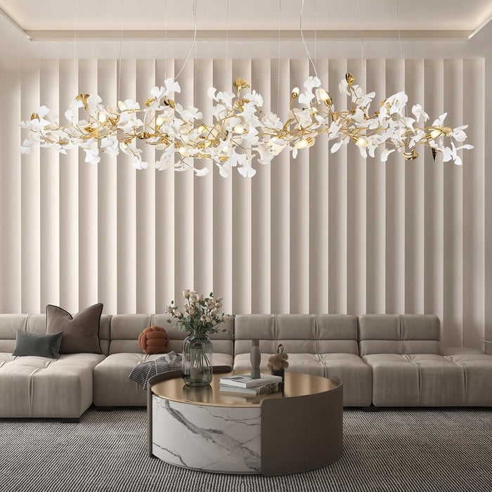 L98.42 Large Modern Chandelier for Dining Room, 20-Light Copper Tree Branch Chandeliers, Ginkgo Leaf Chandeliers, H65 Brass Chandelier for Restaurants, Hotelsand, Clubs, Living Room