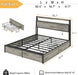 Full Size Bed Frame with Storage Headboard, Metal Platform Full Bed Frame Wood with 4 Drawers, LED Light, Charging Station, No Box Spring Needed, Noise Free, Easy Assembly, Grey