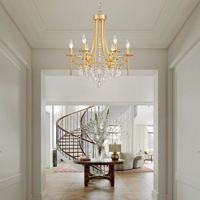 Gold Round Luxurious Crystal Chandelier Six Luminaires