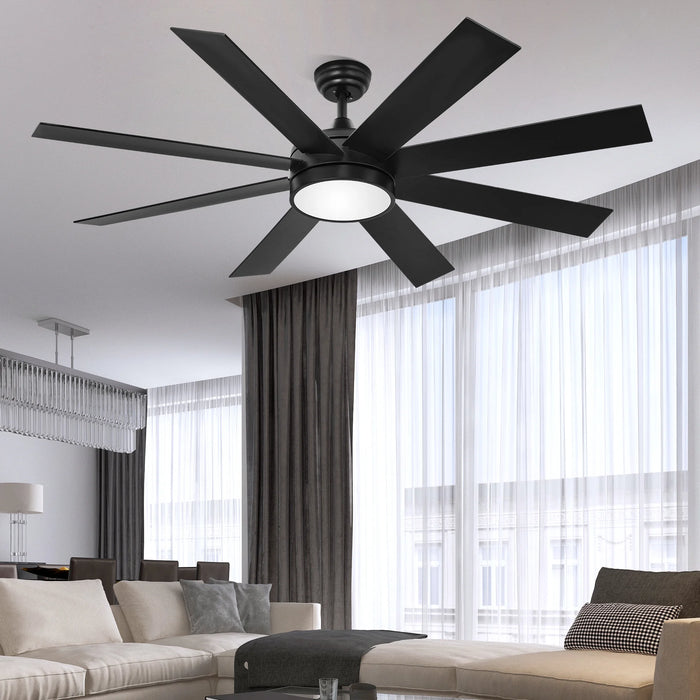 60 Inch Modern Ceiling Fan with Light and Remote, DC Fanlight for Livingroom, Bedroom, 8 Blades, Reverse Airflow,6 Speeds, 3 Color Temperatures - Black