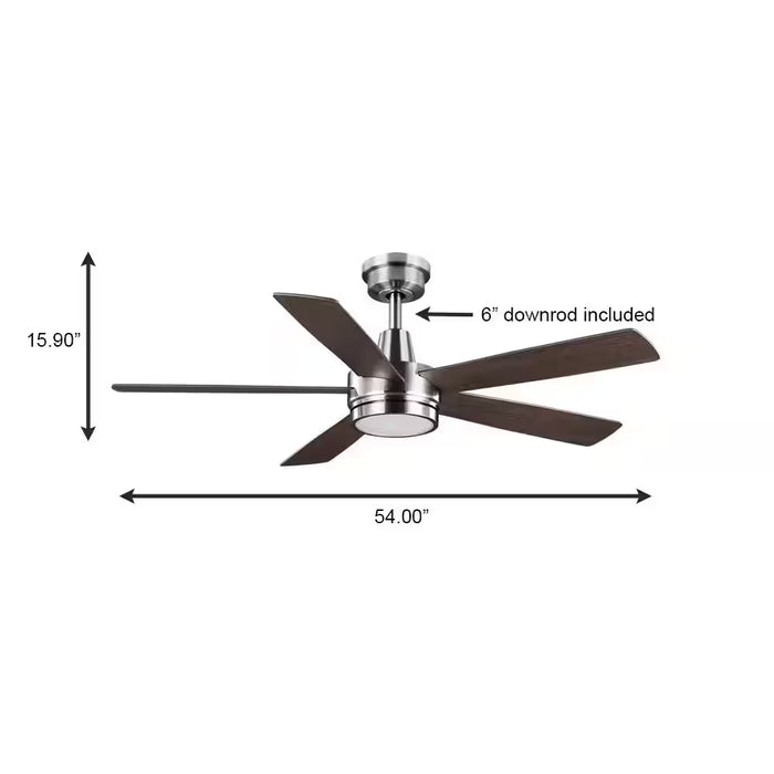 Fanelee 54 In. White Color Changing LED Brushed Nickel Smart Ceiling Fan with Light Kit and Remote Powered by Hubspace