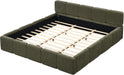 King Size Boucle Platform Bed with Thick Headboard and Footboard, Block Style Upholstery Floor Bed Frame, Green