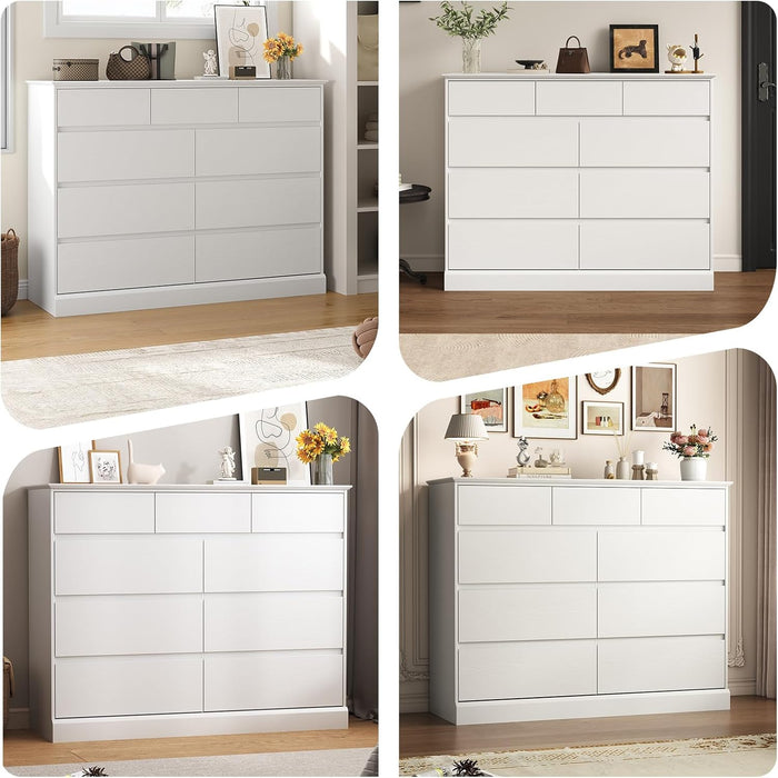 9-Drawer Dresser for Bedroom, 47.2" Wide Handleless Design, White