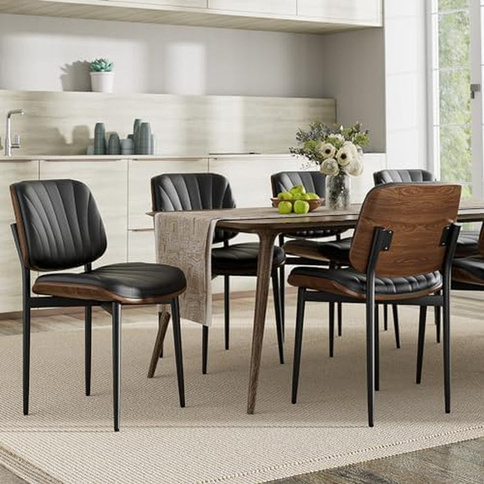 Dining Chairs Set of 2, Modern Kitchen Dining Room Chair, Leather Kitchen Chairs with Walnut Back and Metal Legs for Dining Room, Accent Chair for Living Room