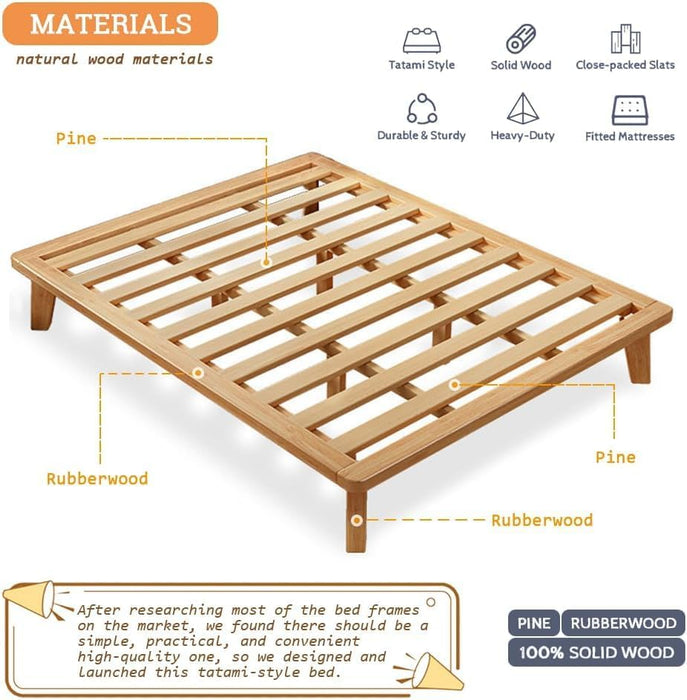 Queen Wood Platform Bed Frame, 14 Inch Bed Base, Oak