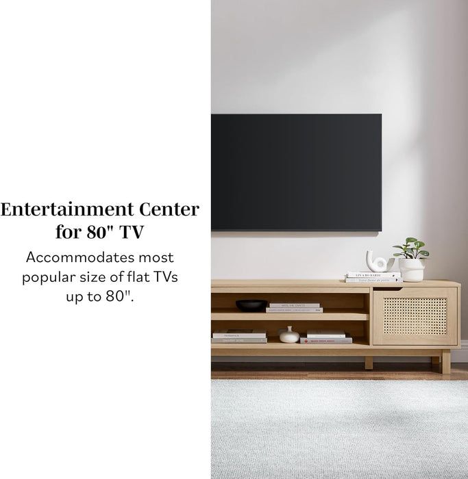 Destin Modern Minimal Rattan-Door TV Stand for Tvs up to 80 Inches, 70 Inch, Coastal Oak