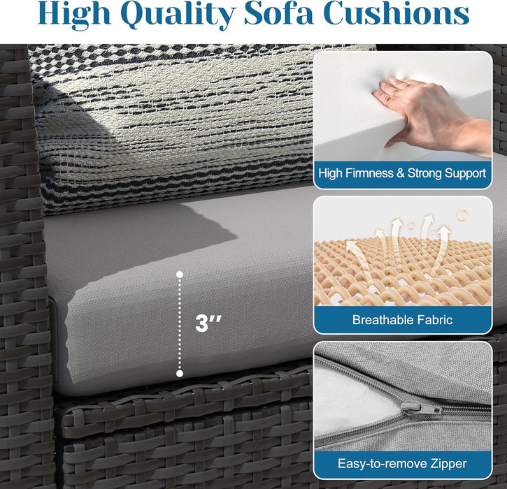 4 Piece Patio Furniture Sets, All-Weather Wicker Conversation Sets, Outdoor Rattan Sectional Sofa Chair with Cushions and Coffee Table for Balcony, Garden, Backyard,Grey/Light Grey