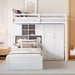 Twin Bunk Bed with Drawers, Wood Twin over Twin Bunk Bed with Wardrobe, Storage Shelves and Hydraulic Bed, White