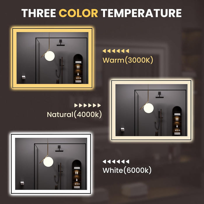 48"X36" LED Bathroom Mirror Black Framed