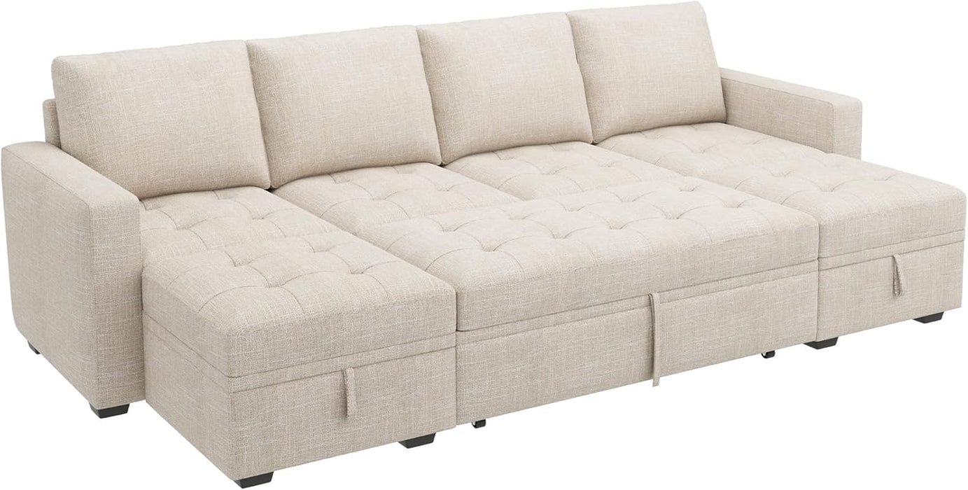 Beige Modular Sleeper Sectional Couch With Storage