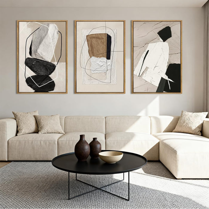 Framed Neutral Abstract Wall Art Canvas 24x36Inches