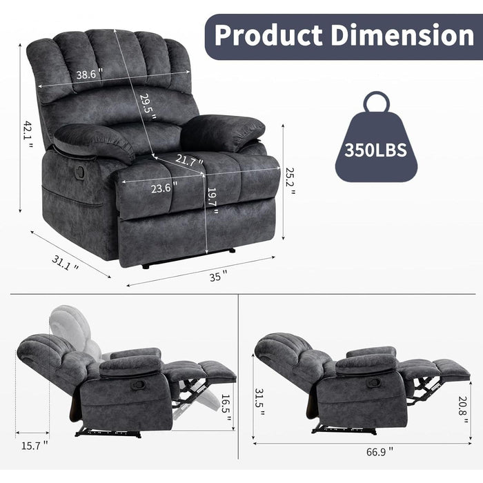 Grey Fabric Recliner with Overstuffed Cushions