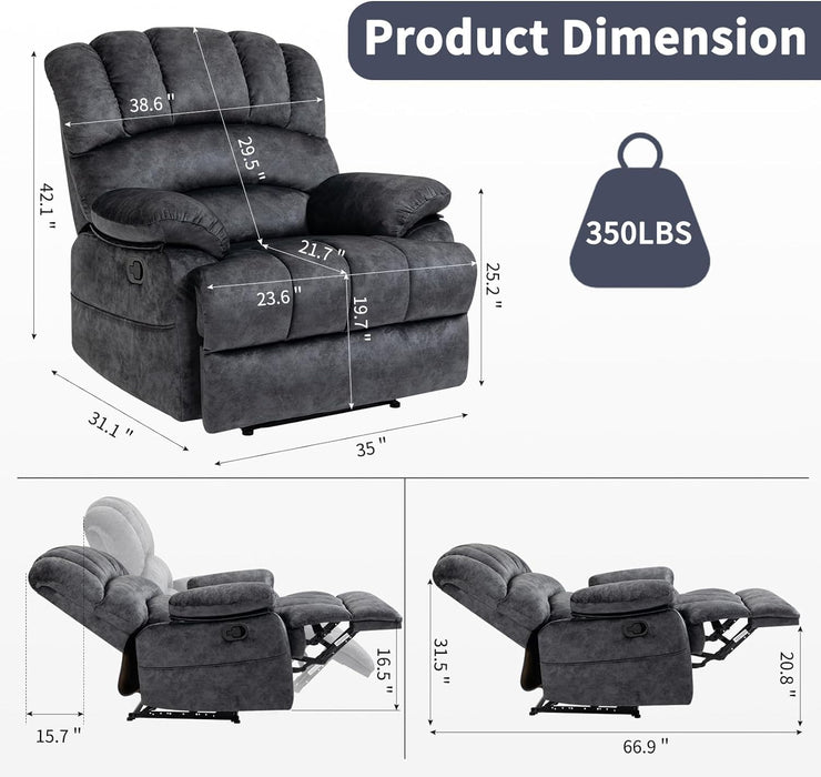 Grey Fabric Recliner with Overstuffed Cushions